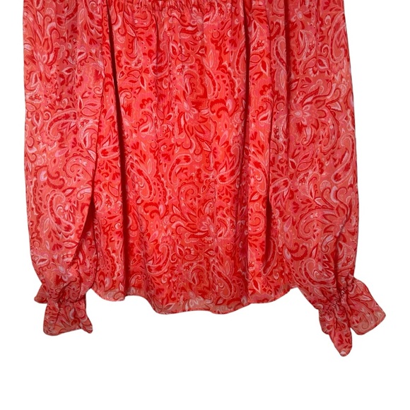 RAMY BROOK Printed Sicily Blouse Paisley Floral Orange Off Shoulder M - Picture 6 of 9